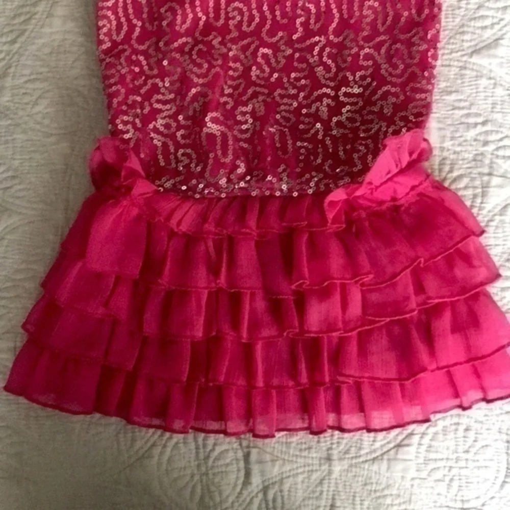 Tempted Girls Sequined Dress Size 4T Bright Pink Ruffled Bottom